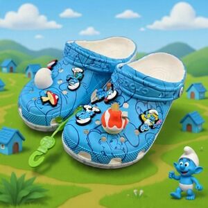 Crocs Smurfs Classic Clog Men's‎ Blue Character Jibbitz Shoes Slides